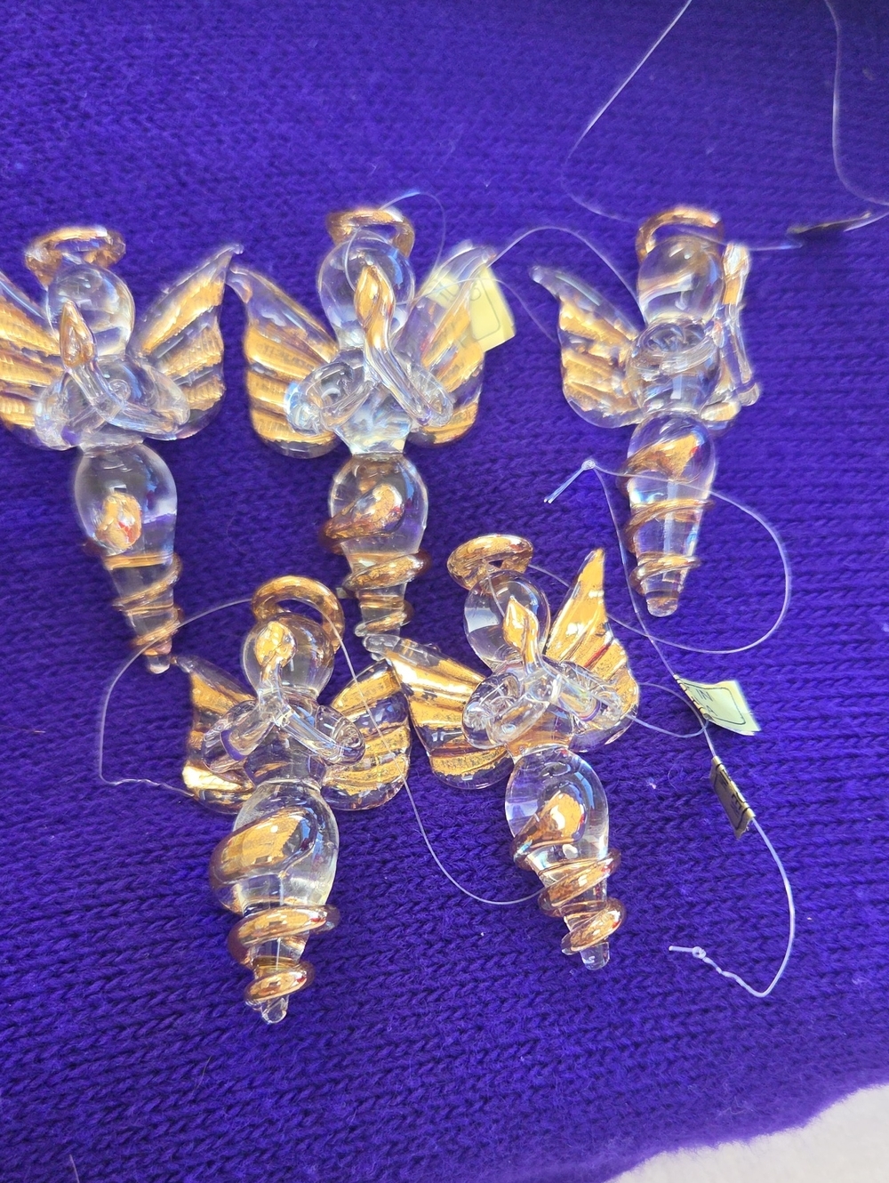 5 Glass Angel Ornaments with Gold Accents - Set of Clear and Gold Angels